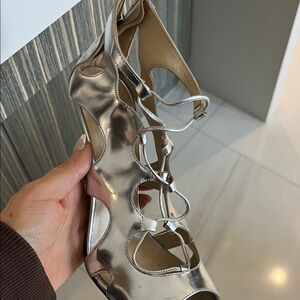 Jimmy Choo Metallic Silver Lace-Up Sandals